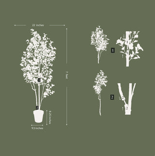 Detailed diagram of CG Hunter's 7' Artificial Heart Ficus Tree dimensions and components, perfect for integrating into stylish home environments.