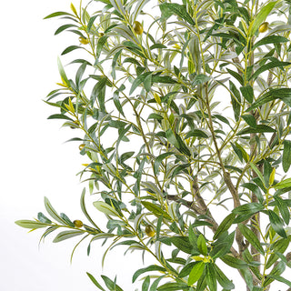 Close-up of CG Hunter Artificial Olive 8.5' Tree showcasing intricately designed leaves, ideal for luxurious home decor.