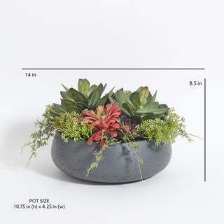 Measuring dimensions of the luxury round artificial succulent arrangement by CG Hunter, highlighting its sophisticated design and perfect size for any décor.