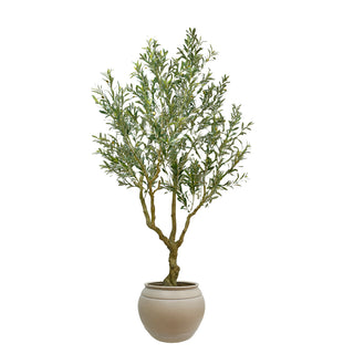 CG Hunter Artificial Olive 8.5' Tree elegantly displayed in a sophisticated setting, highlighting its lifelike design and Mediterranean influence.