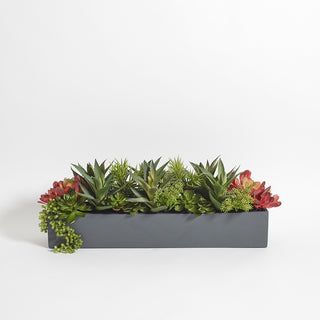 Rectangular Artificial Succulent Arrangement in Gray Planter by CG Hunter, showcasing a vibrant mix of lifelike succulents set against a sleek modern pot.