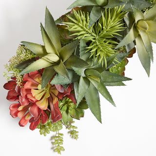 Elegant overhead view of a rectangular artificial succulent arrangement by CG Hunter, featuring vibrant faux succulents in various textures and shades, perfect for enhancing home décor.