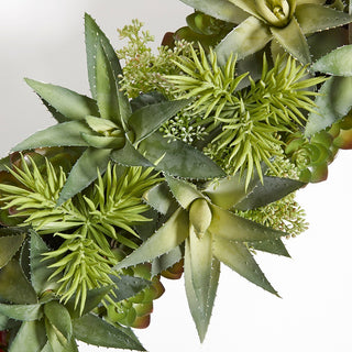 Lush top-down perspective of a rectangular artificial succulent arrangement by CG Hunter, showcasing an assortment of realistic green faux succulents, ideal for modern interior styles.