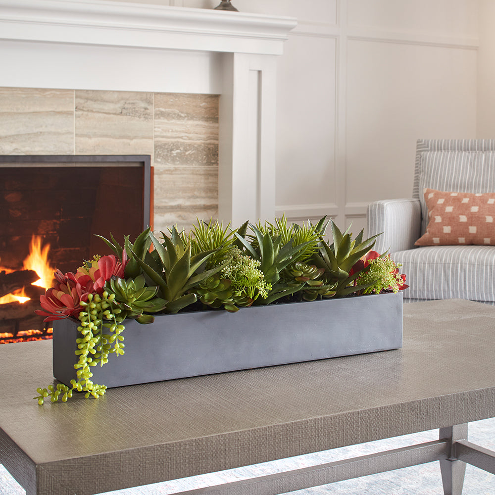 rectangle planter succulents Artificial Succulent Arrangement in Gray Planter