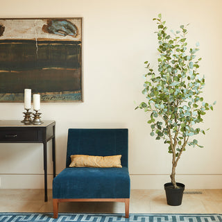 CG Hunter Faux Eucalyptus Tree 7' tall in dining room