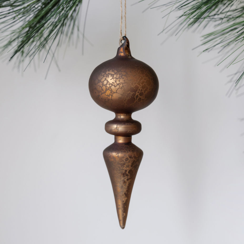 Finial Glass Neutral Espresso Ornament on Tree