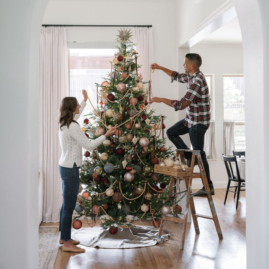 Timeless Tradition Collection with 60" Reversible Tree Skirt with a European Ticking and a Natural Wool