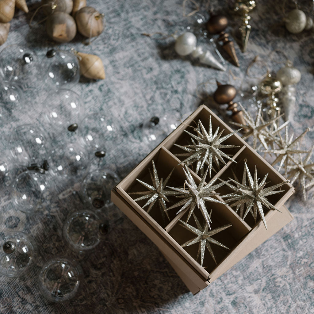 Box of Gold Glitter Starburst Ornament