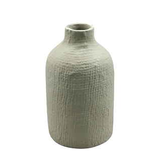 CG Hunter Off-White Aluminum Vase with a smooth, rounded silhouette, highlighting its artisan-crafted texture on a clean white background.