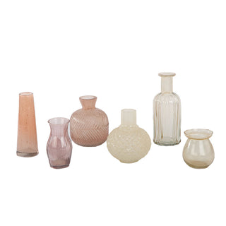 A beautiful assortment of CG Hunter Handcrafted Assorted Yellow and Peach Glass Bud Vases, capturing their elegance and versatility for home styling.