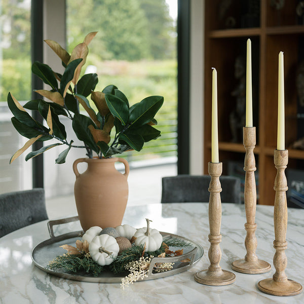 Tapered Candle Holder, Natural Wood