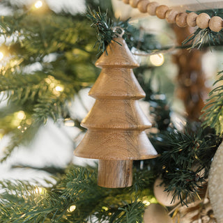 Luxurious 5" Wooden Tree Christmas Ornament nestled on a holiday tree, designed by CG Hunter, featuring a smooth, rustic finish that enhances festive decor.