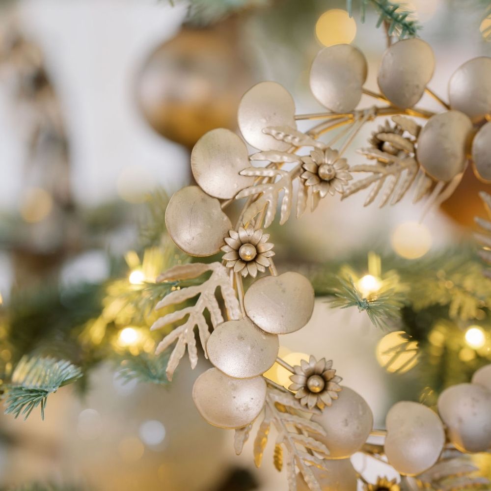 Close-up of the CG Hunter 12" Mixed Metal Wreath with Leaves and Berries Set revealing intricate detailing. This beautiful mixed metal wreath is perfect for your 2025 Holiday and Fall Home Decor and is featured in the Holiday Sale and New Arrival collections. Set: Set of 2.