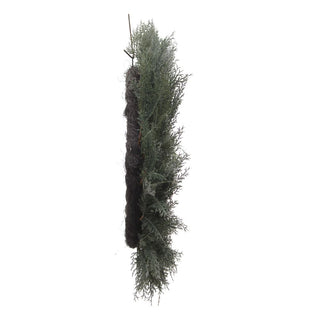 Vertical view of the luxurious 30" Flocked Cedar Wreath by CG Hunter, showcasing its lush, lifelike cedar branches with a frosted, snow-dusted finish, perfect for elegant seasonal decoration.