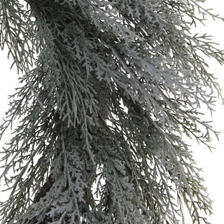 Detailed shot of the foliage on the CG Hunter 30" Flocked Cedar Wreath, showcasing the elegant design and luxurious snowy accents.