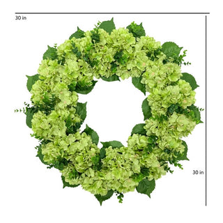 Green floral wreath with measurements on a white background