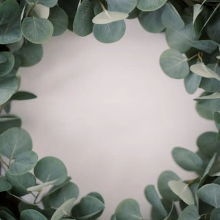 Circular arrangement of green leaves on a light background