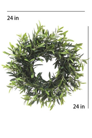 Green wreath with dimensions indicated on a white background