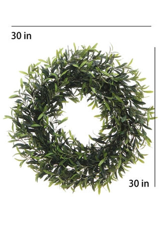 Green wreath with dimensions indicated on a white background