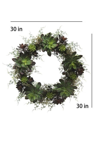 Green wreath with measurements on a white background