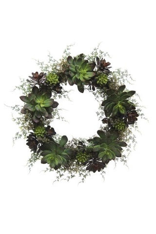 Green wreath with succulents on a white background
