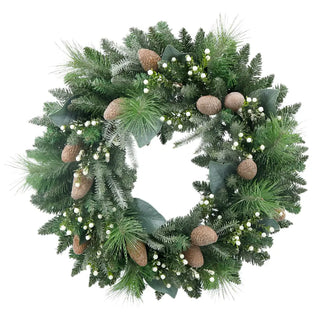 30" Flocked Woodland Pine & Berry Wreath