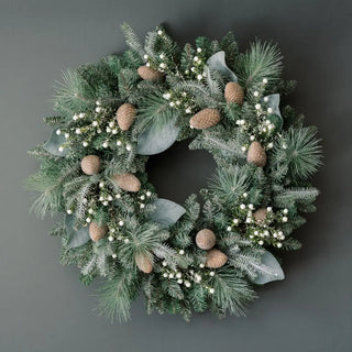 30" Flocked Woodland Pine & Berry Wreath