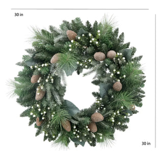 30" Flocked Woodland Pine & Berry Wreath