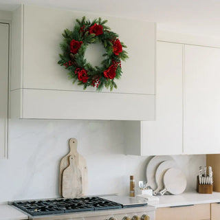 26" Red Magnolia, Pinecone & Berry Wreath