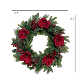 26" Red Magnolia, Pinecone & Berry Wreath
