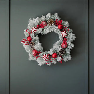 26" Flocked Pinecone, Berry & Ornament Wreath