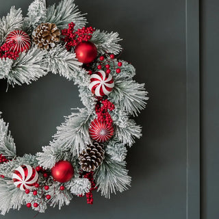 26" Flocked Pinecone, Berry & Ornament Wreath