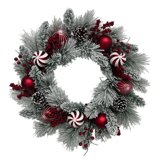 26" Flocked Pinecone, Berry & Ornament Wreath