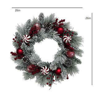 26" Flocked Pinecone, Berry & Ornament Wreath