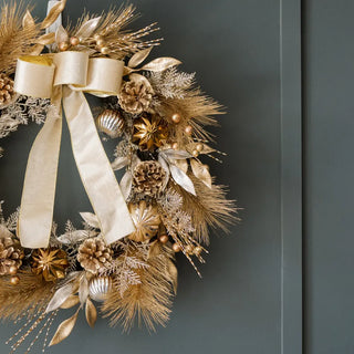 26" Gold Bow, Pinecone & Ornament Wreath