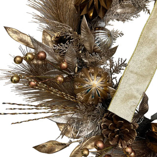 26" Gold Bow, Pinecone & Ornament Wreath