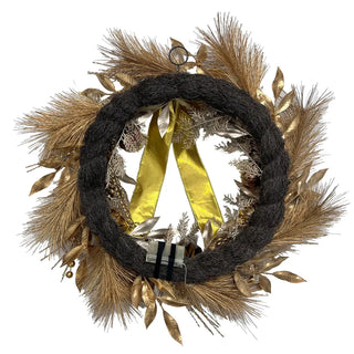 26" Gold Bow, Pinecone & Ornament Wreath