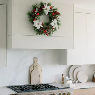 26" White Poinsettia, Pinecone & Berry Wreath