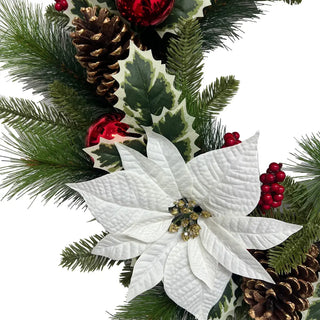26" White Poinsettia, Pinecone & Berry Wreath