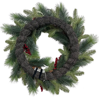 26" White Poinsettia, Pinecone & Berry Wreath