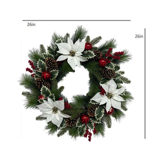 26" White Poinsettia, Pinecone & Berry Wreath