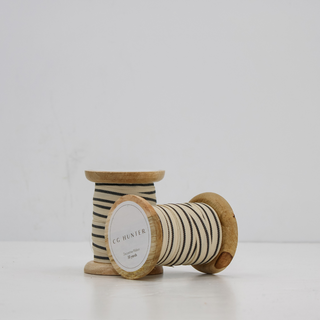 Stylish set of two Grosgrain Ribbons in Cream and Black by CG Hunter, showcasing exquisite texture on handmade wooden spools, ideal for elevating home decor and gift presentations.