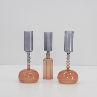 Elegant CG Hunter Etched Borosilicate Glass Bud Vases in Smoke showcased in a minimalist setting, featuring a modern smoky hue and intricate designs, perfect for sophisticated decor.