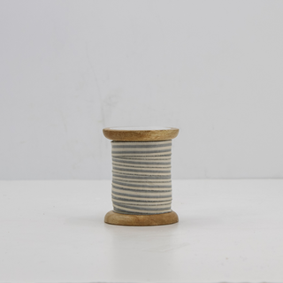 Single wooden spool of CG Hunter Grosgrain Ribbon in White and Grey, highlighting its luxurious texture and sophisticated design, perfect for various creative projects.