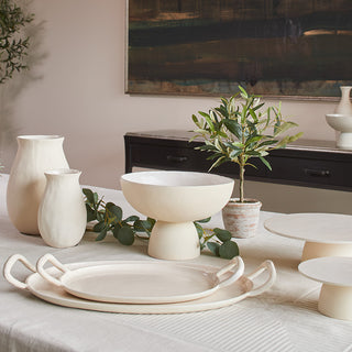 12" Rosemary & 16" Olive Topiary Set by CG Hunter arranged on a dining table with neutral ceramics, demonstrating the charm of a faux topiary set, ideal for houseplants, spring faux aesthetics, and tabletop plants.