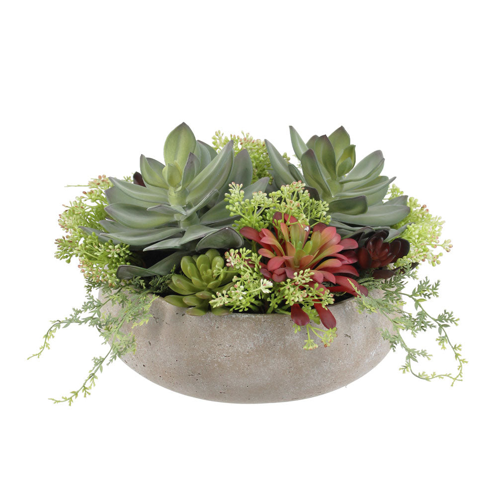 artificial cactus and succulents Round Succulent Arrangement – Natural Planter