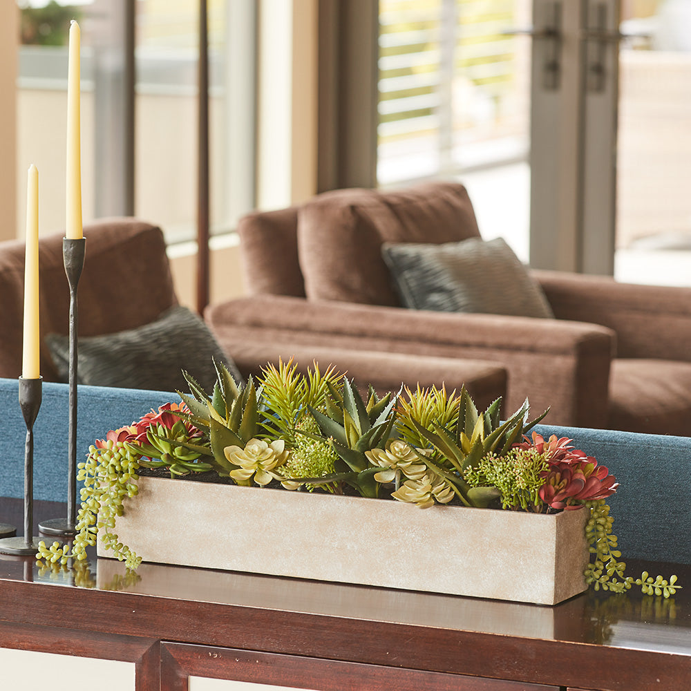 artificial succulent garden Rectangular Succulent Arrangement – Natural Planter – CG Hunter